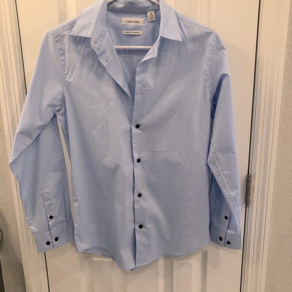 Boy’s Blue Calvin Klein Dress Shirt SZ 16 Slim Fit Stretch.